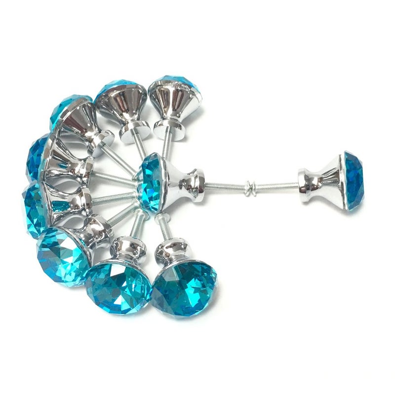 ANJUU 10 Pcs 30mm Silver Plated Base Diamond Shape Crystal Glass Cabinet Knob Drawer Knob Pull Handle Used for Kitchen, Dresser, Door, Cupboard (Azure) - Image 3